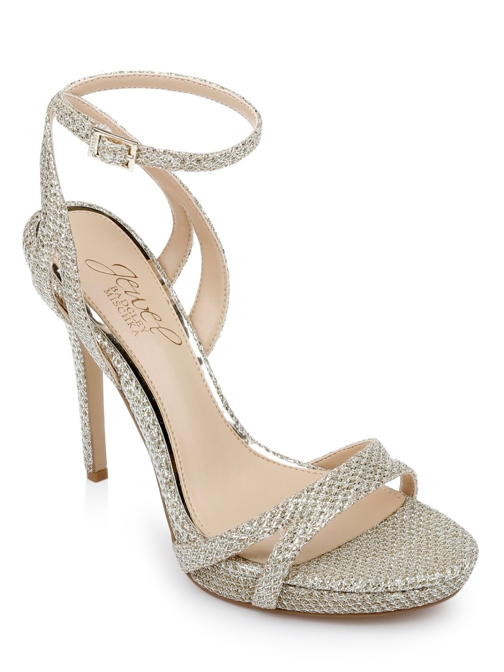 NWT Jewel Badgley Mischka Arianna Ankle-Strap Glitter High Heel Sandals